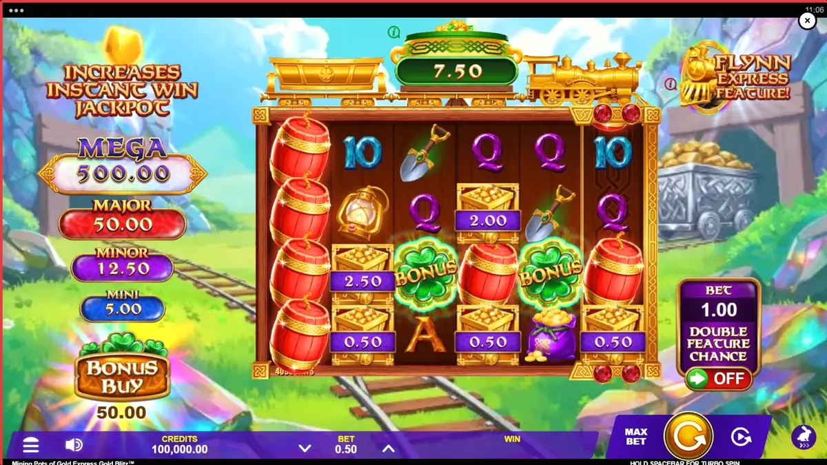Lucky Lad Flynn explorando uma mina de ouro em Mining Pots of Gold Express Gold Blitz